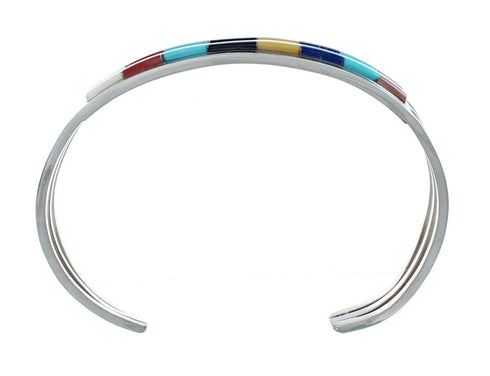 Multicolor Inlay Genuine Sterling Silver Zuni Cuff Bracelet NN20135